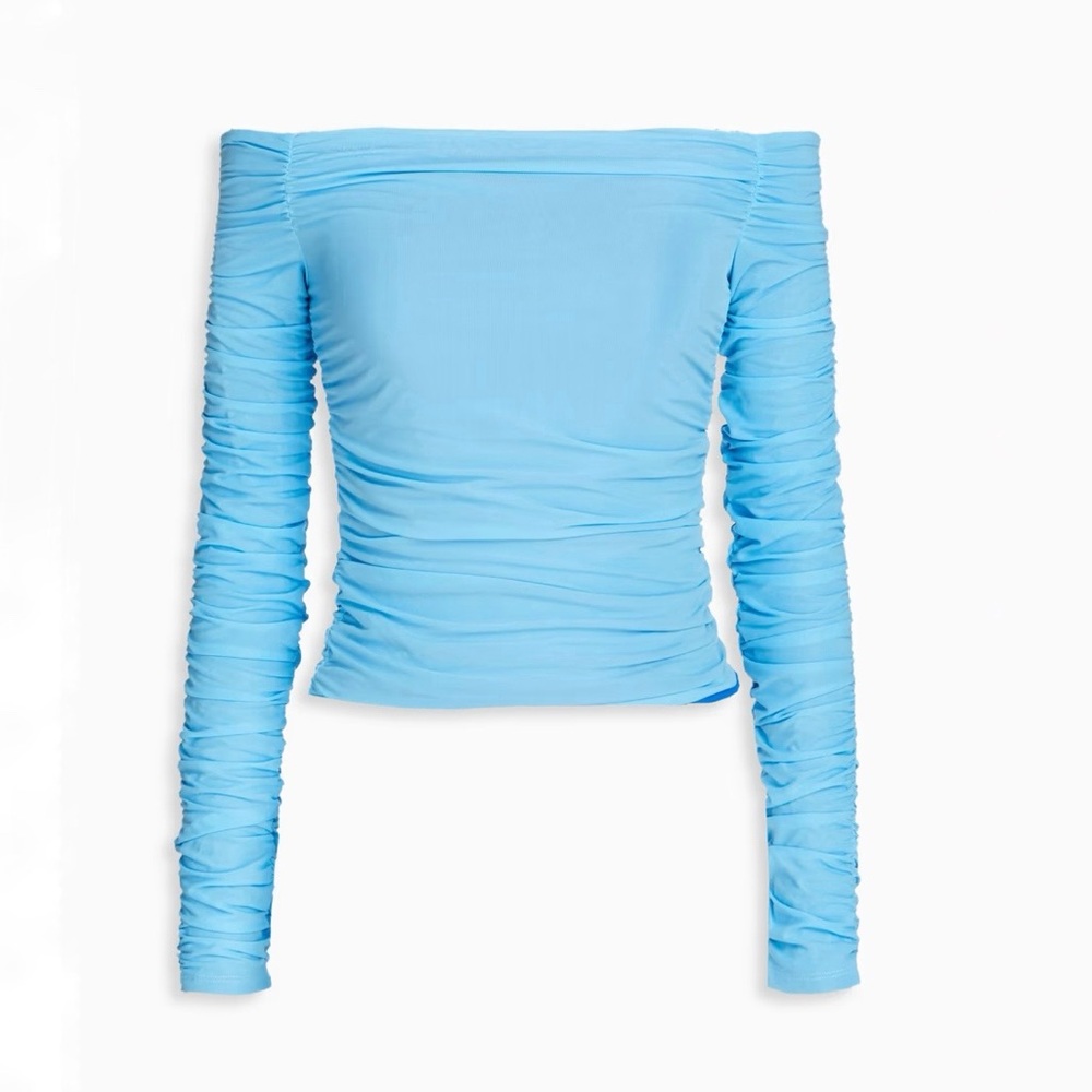 Simon Miller Mesh Nia Off-Shoulder Ruched Top